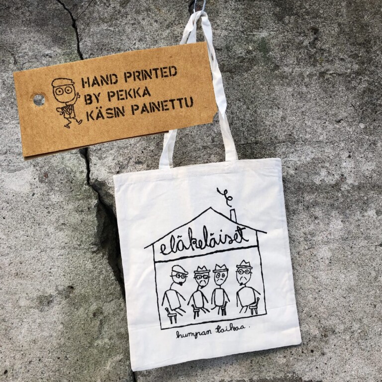 Retro vintage hand printed tote bag